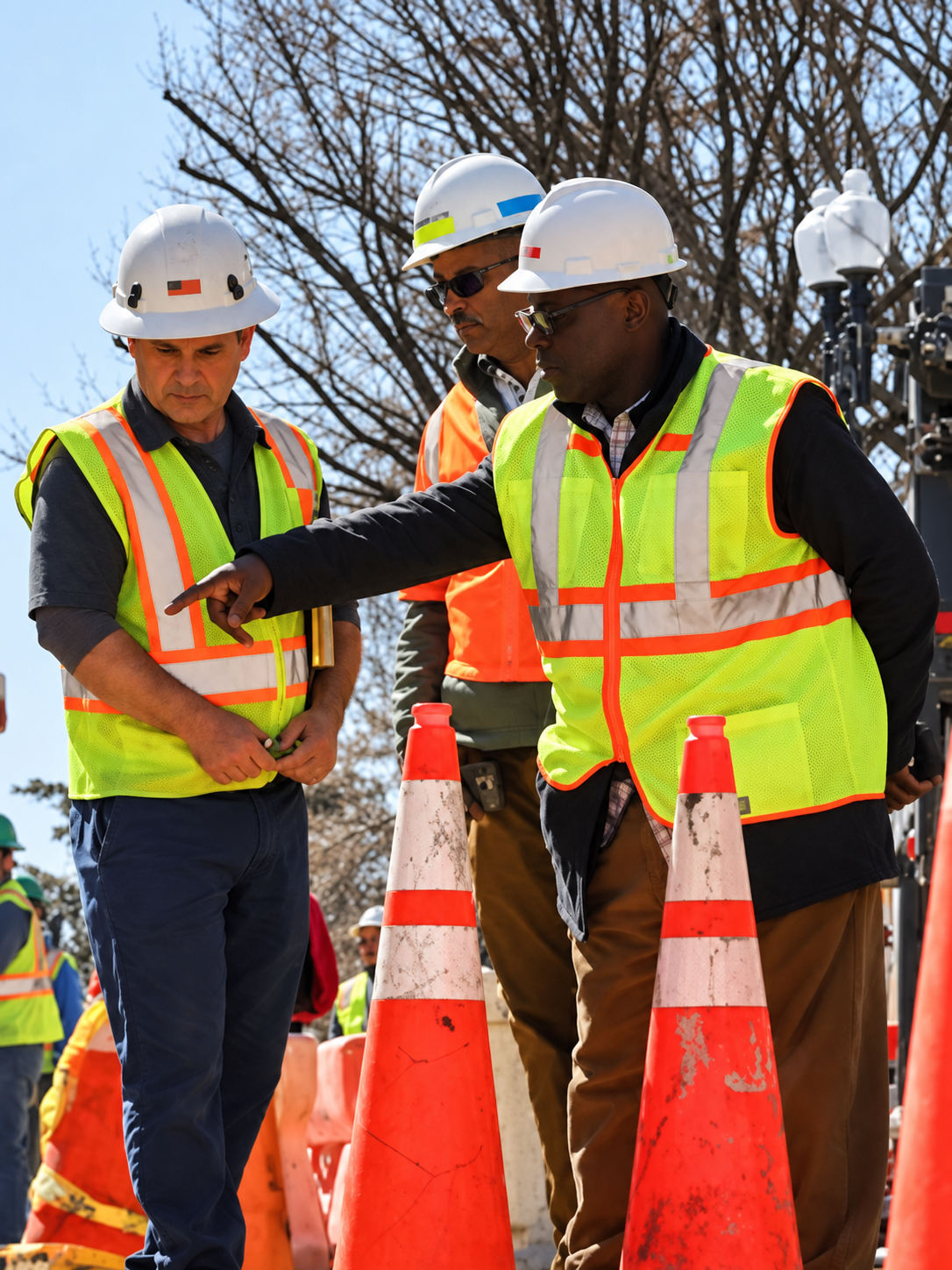 Roadwork crew wearing ANSI Class 2 reflective vests