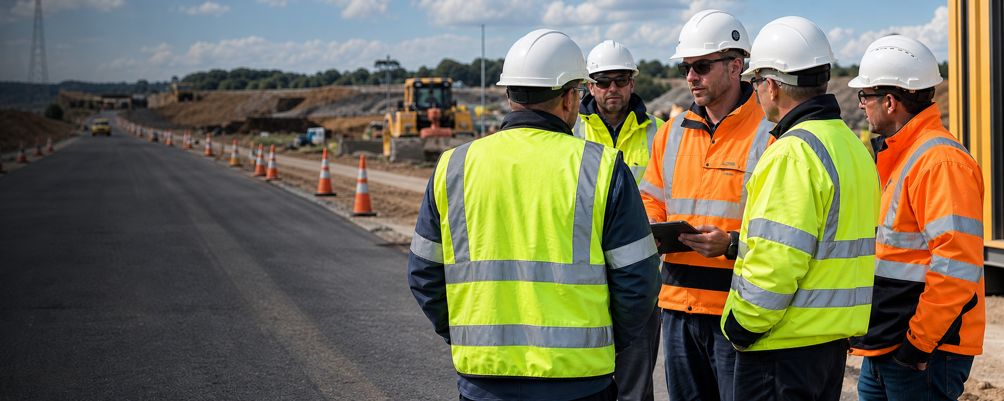 Road construction crew wearing hi-vis safety workwear