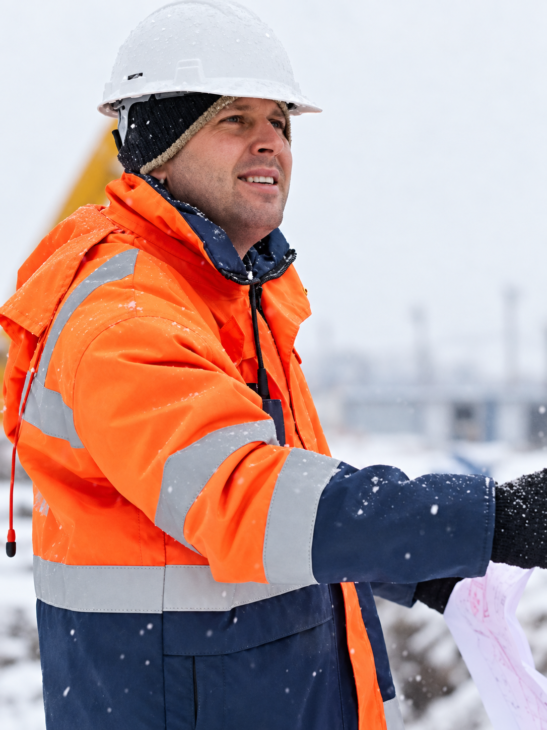 Outdoor worker wearing an orange high visibility jacket