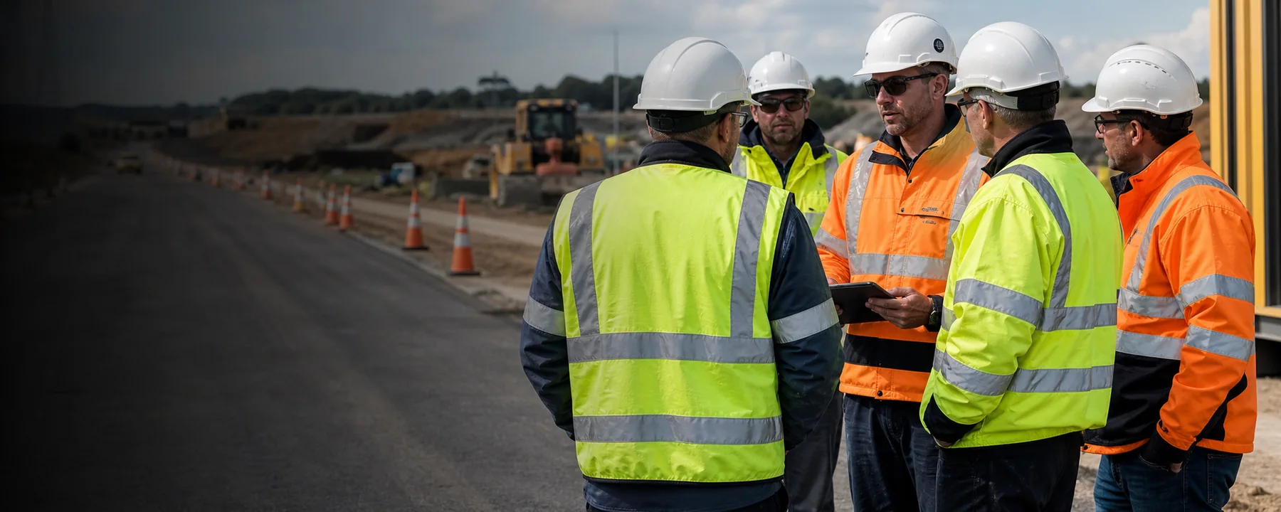 Road construction crew wearing hi-vis safety workwear