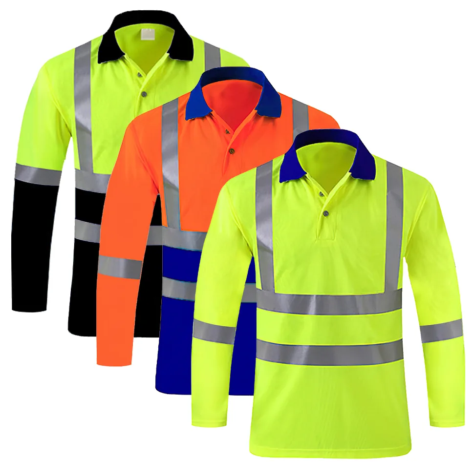 Blue Black Long Sleeve Workwear Quick Dry Hi-Vis Safety T-Shirt