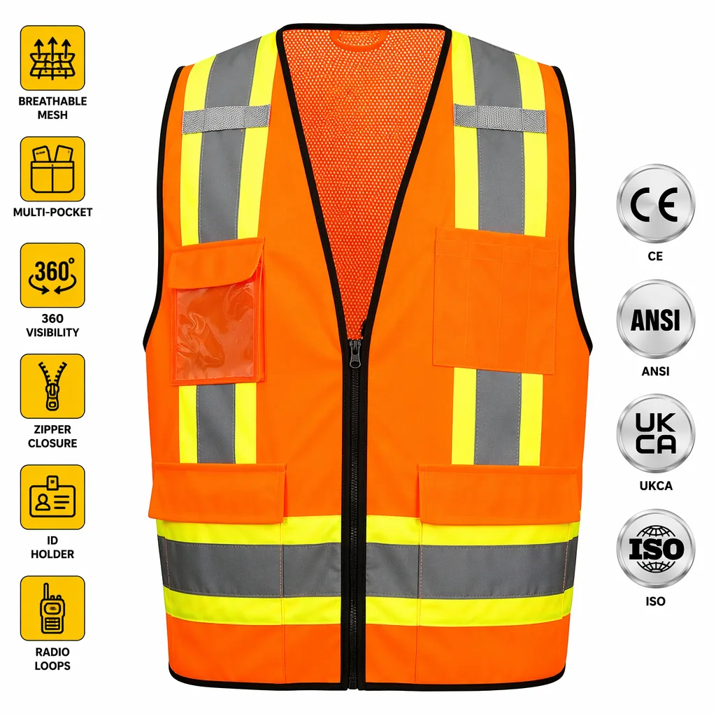 Hi-Vis YELLOW Class 3 Safety Vest Solid Mesh Reflective Clothing
