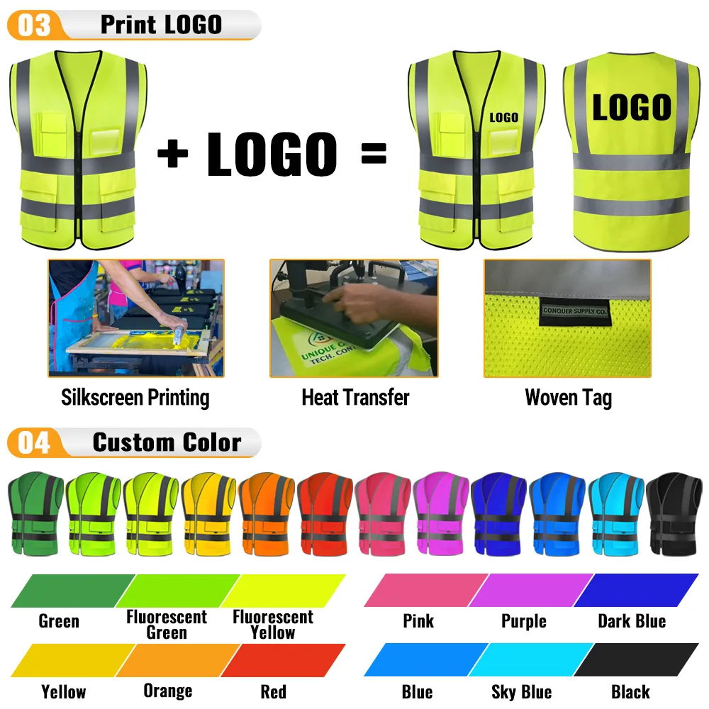 Neon Black Hi-Vis Reflective Safety Vest and Women with Reinforced