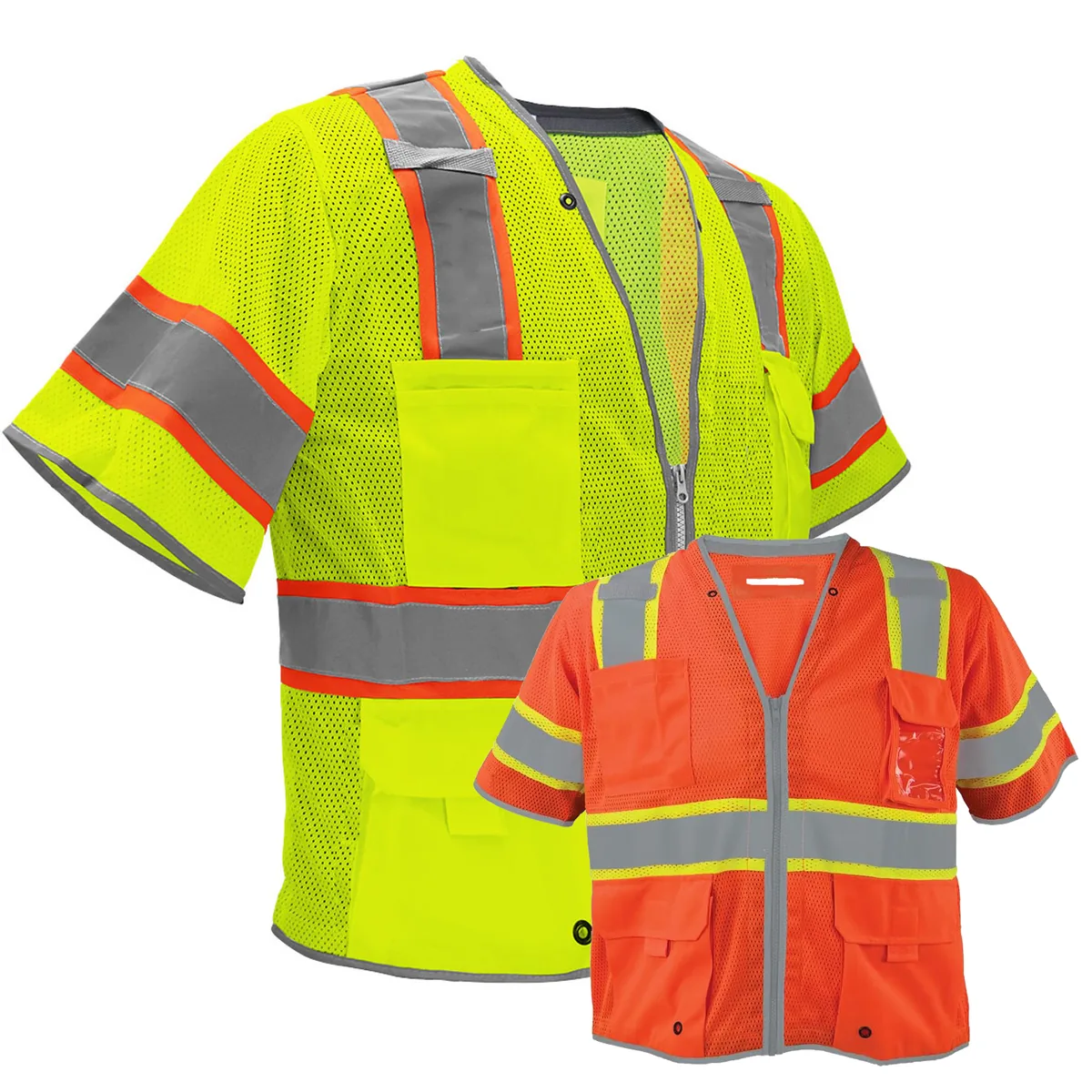 Surveyor Orange Mesh Reflective Safety Vest With Solid Pocket Logo